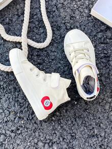 Zapatillas de lona OPOEE, zapatillas deportivas de media caña para niños, para primavera/otoño, estilo coreano, unisex, de moda con suela baja, zapatos deportivos casuales con cordones, zapatillas clásicas de caña alta, zapatos deportivos casuales todo a juego para patineta para niños - Blanco - Ver 6