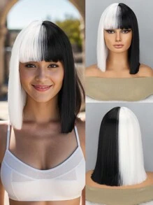 12-Inch Short Straight Wig With Bangs, Suitable For Daily, Festivals And Party Wear - Multicolor - View 9