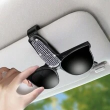 1pc Bling Rhinestone Car Sun Visor Clip, Glasses Card Holder, Car Interior Sunglasses Clip