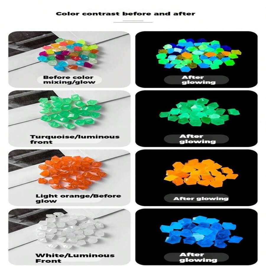200pcs 0.39-0.59in Glow In The Dark Stones, Vase Filler, Luminous Rocks, Aquarium Fish Tank Decorative Stones, Fake Jewel Plastic Gems Powered By Light Or Solar, Colorful Pebbles, Decorative Rocks, Flower Pot Fillers - Multicolor - View 1