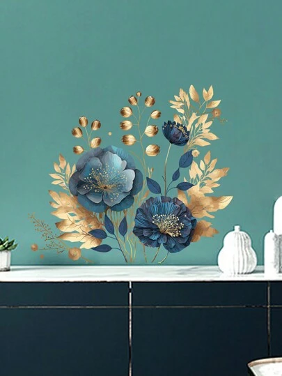 1pc Blue And Gold Mandala Flower Decorative Wall Sticker, Removable PVC Material Wall Sticker, Suitable For Living Room And Bedroom Wall Sticker, 11.8inchX15.7inch
