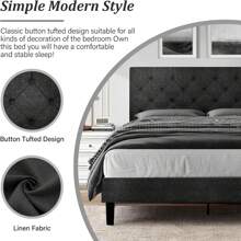 Upholstered  Bed Frame With Headboard, Linen Platform Bed  Frame With Wooden Slats Support,Twin/ Full/ Queen/ King,Pink/ White/ Blue/ Light Grey/ Dark Grey/ Black/ Cream - 深灰色 - 查看 4