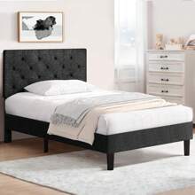 Upholstered  Bed Frame With Headboard, Linen Platform Bed  Frame With Wooden Slats Support,Twin/ Full/ Queen/ King,Pink/ White/ Blue/ Light Grey/ Dark Grey/ Black/ Cream - 深灰色 - 查看 6