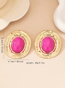 1pair Geometric Textured Oval Shape Inlaid Oval Pearl Vintage Elegant Ear Studs Earrings For Women