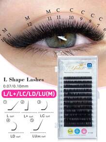 yelix 12 Rows L Curl Series Individual False  Eyelashes Extensions L L+ LC LD LU (M) Curl Faux Mink Classic Lash Soft And Natural 0.07mm 0.10mm Thickness 8-15mm Mixed Lengthslash Clusters,Eyelash Clusters,Individual Eyelashes,Lashes,Fake Lashes - Black - View 3