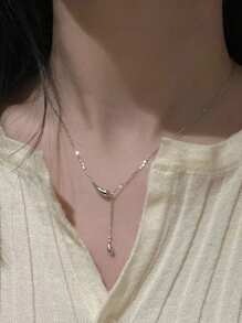 1pc Minimalist Water Drop Tassel Necklace, Unique Design Elegant Vogue Necklace For Women - Silver - View 1
