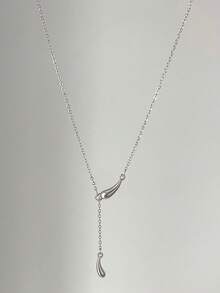 1pc Minimalist Water Drop Tassel Necklace, Unique Design Elegant Vogue Necklace For Women - Silver - View 5