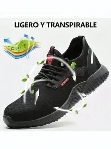 Tenis De Seguridad Industrial Con Casquillo, Zapatos De Trabajo Para Hombres, Botas De Industriales Transpirables Cómodo Antideslizante. Calzado de seguridad industrial para hombre,Puntera de acero,Transpirable,Ligero,Cómodo calzado de trabajo,Indestructible calzado de construcción para hombre,Antideslizante,Antipinchazos,Alfabeto impreso en la parte delantera de los cordones Zapatillas de deporte para hombre con cordones en la parte delantera de los cordones Zapatillas de tela deportiva para exterior/Zapatos de running para exterior para Unisex,Zapatos de running con cordones,Zapatos de montañismo,Cómodos,Transpirables,Ligeros,Antideslizantes,Zapatos de running para exterior con suela blanda. - Negro - Ver 7