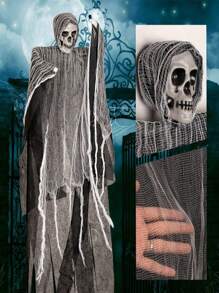 1pc Yard Decor Gauze Hanging Skull Scene Prop For Bar, Haunted House, Escape Room,Christmas - Black - View 1