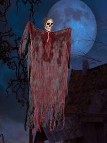 1pc Yard Decor Gauze Hanging Skull Scene Prop For Bar, Haunted House, Escape Room,Christmas - Black - View 3