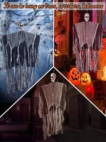 1pc Yard Decor Gauze Hanging Skull Scene Prop For Bar, Haunted House, Escape Room,Christmas - Black - View 8