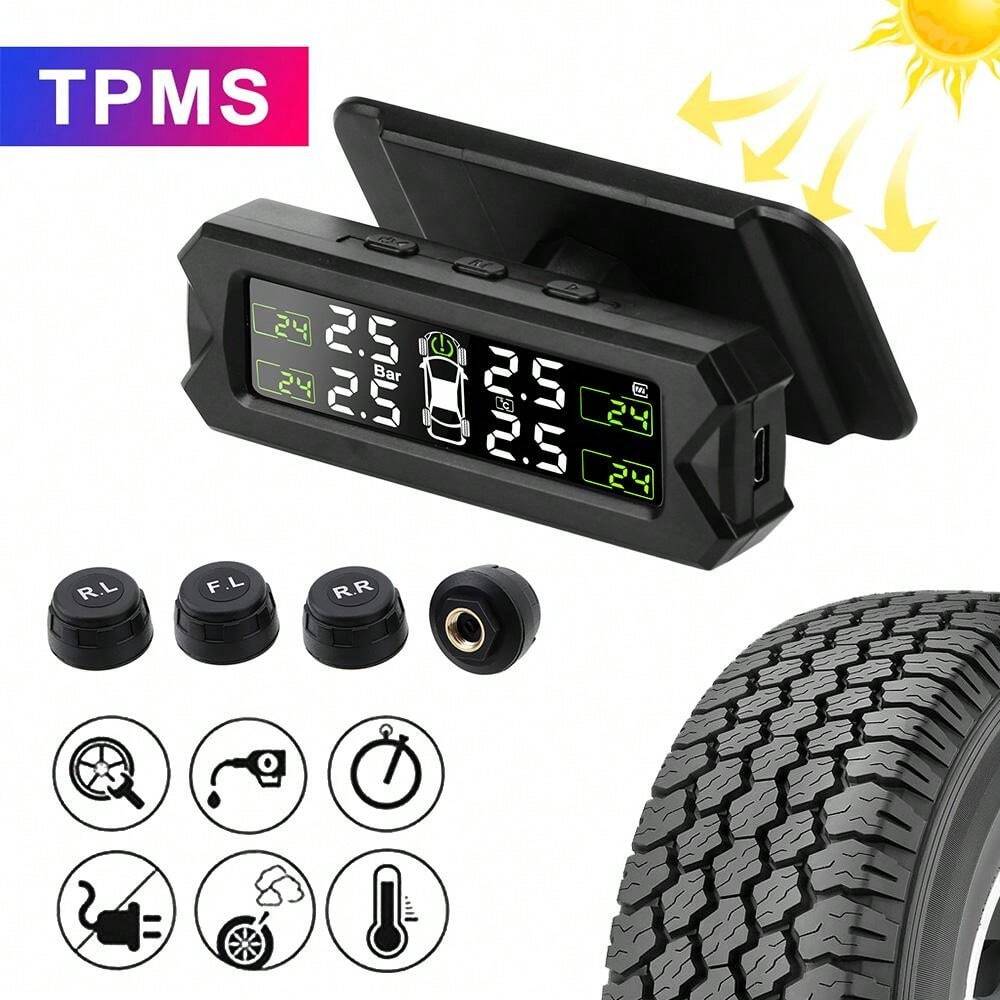 Solar TPMS מערכת ניטור לחץ אוויר בצמיגים לרכב חיישני בודק צמיגים כלי ...