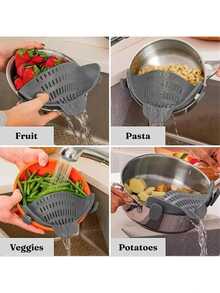 1 件装硅胶厨房滤网、夹式锅漏勺、意大利面蔬菜水果沥水篮、厨房工具