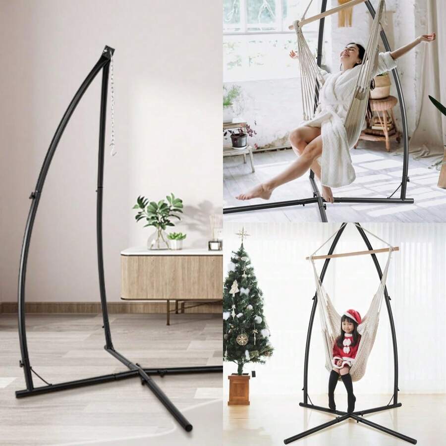 Hängesessel Gestell mit haken, Höhenverstellbar Hängesesselgestell,Max Belastung 110 kg,Hängesitzständer für alle Arten von Stühlen,Gestell Hängesessel - Schwarz - Übersicht 1