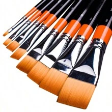 4/8pcs/Set Assorted Size Flat & Round Black And Red Handle Brush Set For Painting Watercolor, Acrylic Etc. Back To School - Multicolor - View 1