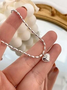 S925纯银橄榄链心形手链，设计简约，以小米粒为特色，适合送给女朋友和女性朋友 - 銀色 - 查看 5