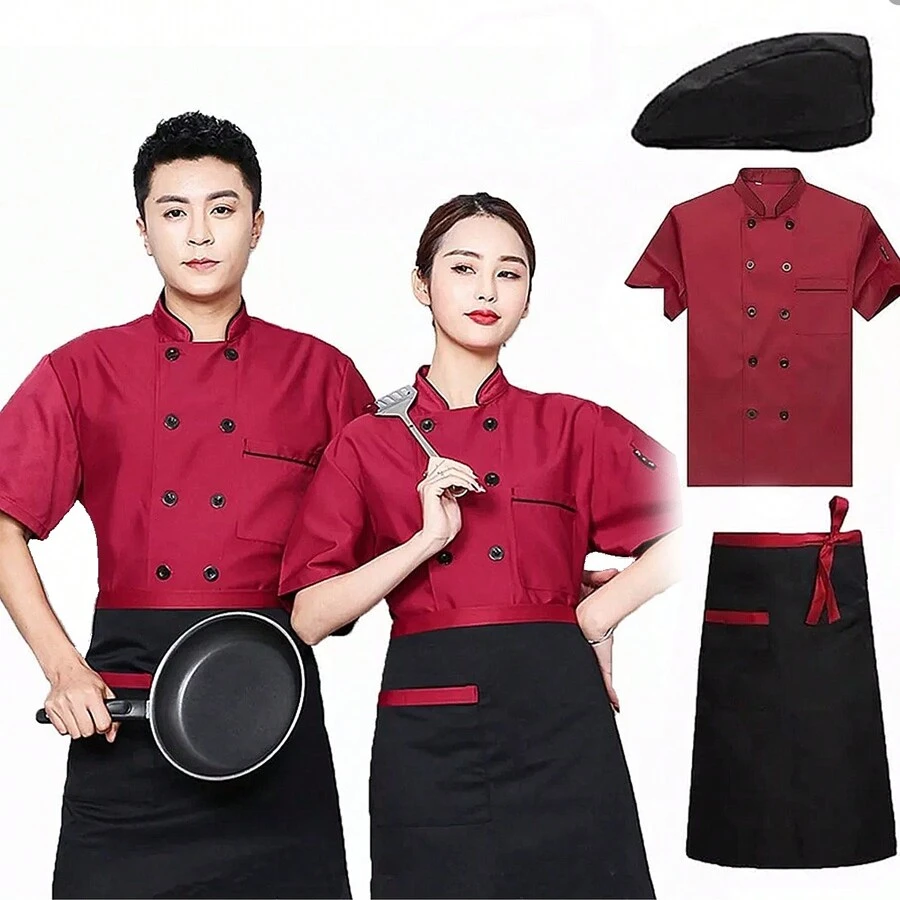 Paquete Filipina Chef Hombre + Gorro De Cocina + Mandil - Rojo - Ver 1