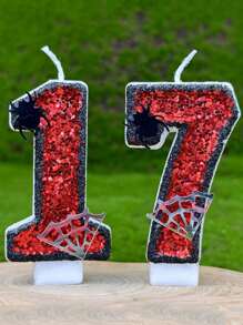 1 pieza Decoración de tarta con vela tope con araña y borde de telaraña rojo para cumpleaños, decoración de habitación, regalos, velas de cumpleaños, decoraciones de cumpleaños, feliz cumpleaños, velas de tarta, decoración de habitación para graduación