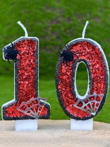 1 pieza Decoración de tarta con vela tope con araña y borde de telaraña rojo para cumpleaños, decoración de habitación, regalos, velas de cumpleaños, decoraciones de cumpleaños, feliz cumpleaños, velas de tarta, decoración de habitación para graduación