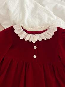 Young Girl Contrast Ruffle Trim Flounce Sleeve Dress