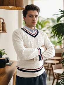 Men's Warm And Versatile Fashion Sweater - White - View 1