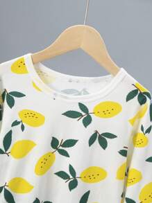 4 件套年轻女孩卡通草莓印花短袖睡衣套装，轻便