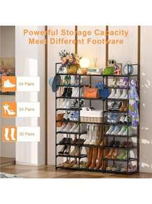 Large Shoe Rack Organizer Closet For Bedroom Entryway Hallway, 9 Tier 50-55 Pair Heavy Duty Shoes Shelf Storage With Versatile Hooks And Wooden Hammer For Entryway Living Room Bedroom