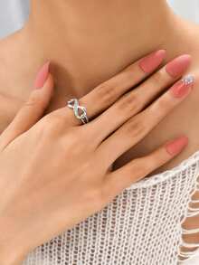 1pc Silver-Tone Alloy Rhinestone Bow Infinity Symbol Ring, Engagement Wedding Promise Ring For Men And Women - Silver - View 4