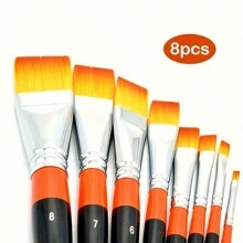 4/8pcs/Set Assorted Size Flat & Round Black And Red Handle Brush Set For Painting Watercolor, Acrylic Etc. Back To School - Multicolor - View 5