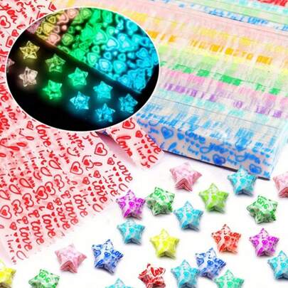 600 Sheets Glow-In-The-Dark Origami Star Paper Double-Sided 20 Colors Decorative Paper Strips, Glow-In-The-Dark Star Folding Paper DIY Handmade Crafts Origami Back To School