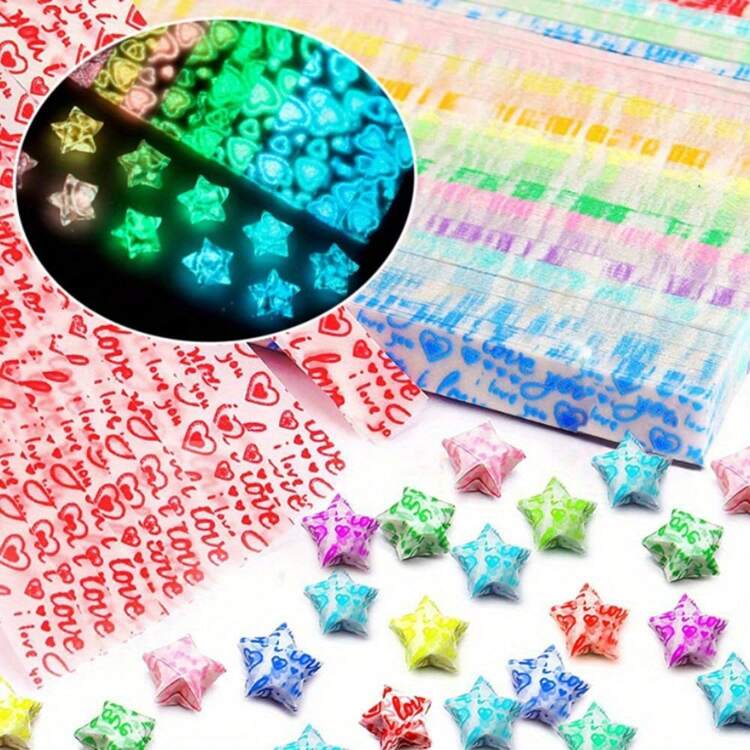 600 Sheets Glow-In-The-Dark Origami Star Paper Double-Sided 20 Colors Decorative Paper Strips, Glow-In-The-Dark Star Folding Paper DIY Handmade Crafts Origami Back To School - Multicolor - View 1