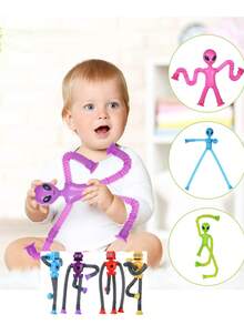 8pcs Retractable Suction Cup Alien Robot Toys, Novelty Suction Cup Toys, Fun Stress Relief Toys, Sensory Toys, Educational Sensory Toys, Great For Party Favors - Multicolor - View 3