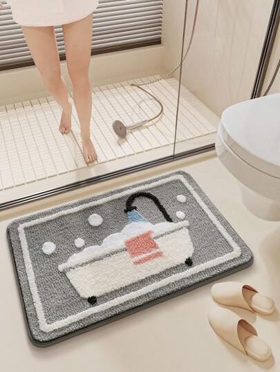 DAJIANG 1pc Cartoon Bath Style Cute Bathroom Mat, Soft Absorbent Classroom Rug And Carpet, Non-Slip Backing And Machine Washable, For Living Room, Vanity, Bathtub, Shower, Sink - Thick & Plush Entryway Decor Bathroom Kitchen Decor