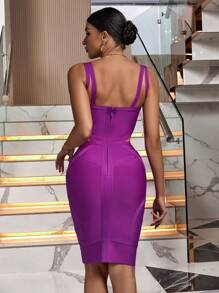 Summer Sexy Spaghetti Strap V Neck Cut Out Dress Elegant Purple Short Bodycon Bandage Dress Evening Cocktail Party Dress For Women - Purple - View 6