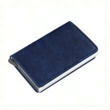 PU 皮革男士智能金属薄款超薄弹出式钱包小号黑色钱包金属钱包男士卡套小钱包钱包包钱包卡夹钱包名片夹男士信用卡夹迷你钱包卡片钱包射频识别钱包 - 棕色 - 查看 17