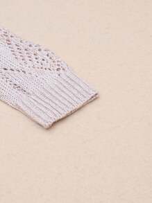 Boho Retro Cotton Mix Crochet Knit Hollow Light Weight Button Front Side Slit Long Cardigan - Khaki - View 8
