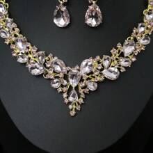 4 件奢华优雅水晶装饰耳环、项链首饰套装，适合新娘婚礼、派对