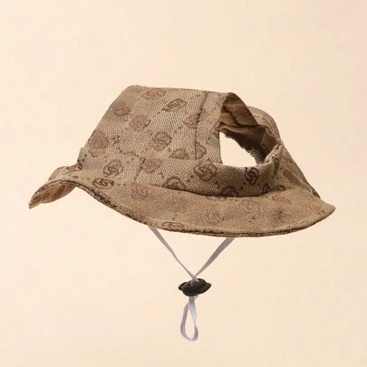 This Polyester Hawaiian-Style Sun Hat Features A Cute Ear-Exposing Design, Anti-Shedding, And Adjustable Sun Protection, Suitable For Small Pet Dogs To Wear Outdoors Year-Round.