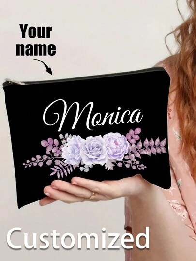1pc New Cosmetic Bag, Custom Name Logo Cosmetic Bag, Can Be Customized To Your Unique Design, Lightweight Waterproof Zipper Cosmetic Bag Is Also Perfect For Coin Purse, Pencil Case, Perfect For Shopping, Date, Vacation, Travel, Festival, Party Or As A Gift Letter,Floral Portable,Multifunction,Versatile,Large Capacity,Lightweight,Functional,Foldable,Practical,All-Purpose Fashion,Contracted,Minimalist,Kawaii,Vacay Vibes/Vacation,Leisure,Basics Personalized,Unique,Custom Finds,Winter Fashion,Christmas/Holiday Gift,Personalized Gifts For Women,Toiletry Bag Ideal Gifts For Her Girlfriend,Family,Friends,Pink Girls For Anniversaries,For Birthdays,For Christmas,For Holiday/ Vacation,For School,For Outdoors/Outings/Travel/Hiking/Stadium/Sports/Climbing,Customized Toiletry Bags,SummerHoliday