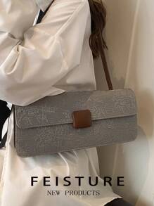 1 件女士刺绣腋下法式长棍面包包，购物、约会、女士礼物的单肩包，适合女大学生、初学者和办公室女士，非常适合办公室、校园、工作、通勤 - 灰色 - 查看 8