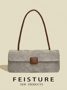 1 件女士刺绣腋下法式长棍面包包，购物、约会、女士礼物的单肩包，适合女大学生、初学者和办公室女士，非常适合办公室、校园、工作、通勤 - 灰色 - 查看 2