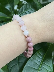 1 件女士简约玫瑰石英与条纹石串珠手链，简约友谊礼物