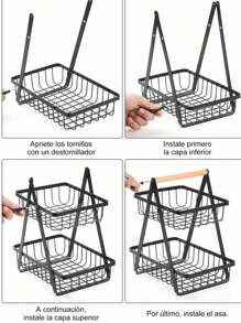 Contenedor Frutero Canasta de 2 Niveles Desmontable Negro - Negro - Ver 8