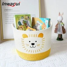 Inwagui 1 件装可爱狮子收纳篮绳编织篮架子篮玩具篮家居装饰篮适用于卧室、浴室、客厅，黄色/白色 - 黃色 - 查看 11