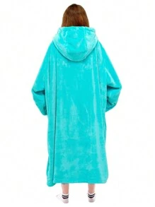 1 Pcs Wearable Blanket Sweatshirt Gifts For Women And Men, Warm And Cozy Giant Blanket Hoodie, Thick Flannel Blanket With Sleeves And Giant Pocket - 青色 - 查看 2