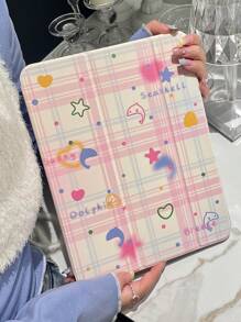 1 Stück schönes rosa Gitter Delfin, Seestern & Muschel gemustertes beidseitig transparentes Acryl Schutzhülle mit Schlaf/Aufwach Funktion kompatibel mit iPad & Tablets - Verschiedenfarbig - Übersicht 2