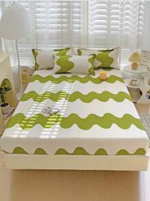 3件套印花芦荟水洗床单套装(1件床单+2个枕套),亲肤,360°防滑包裹,不含荧光增白剂,透气,柔软,耐用,不易褪色,抗菌,保暖床上用品套装,适用于卧室、客房、宿舍,四季皆宜。 - 波浪紋-綠 - 查看 4