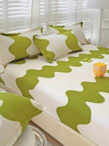 3件套印花芦荟水洗床单套装(1件床单+2个枕套),亲肤,360°防滑包裹,不含荧光增白剂,透气,柔软,耐用,不易褪色,抗菌,保暖床上用品套装,适用于卧室、客房、宿舍,四季皆宜。 - 波浪紋-綠 - 查看 9