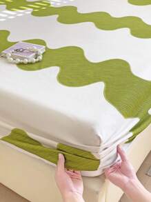 3件套印花芦荟水洗床单套装(1件床单+2个枕套),亲肤,360°防滑包裹,不含荧光增白剂,透气,柔软,耐用,不易褪色,抗菌,保暖床上用品套装,适用于卧室、客房、宿舍,四季皆宜。 - 波浪紋-綠 - 查看 7