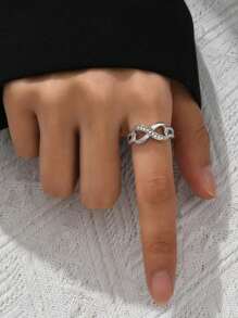 1pc Silver-Tone Alloy Rhinestone Bow Infinity Symbol Ring, Engagement Wedding Promise Ring For Men And Women - Silver - View 6